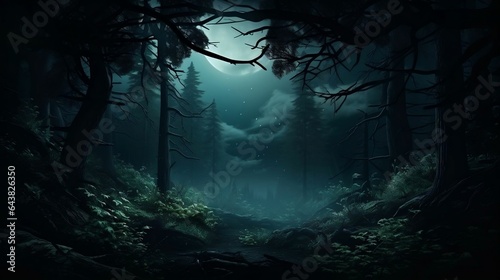 background Forest scene illuminated by moonlight  