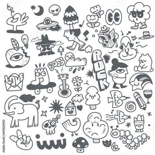 cute hand drawn doodle  set  love  cute thing  cute animals  and creative design  collection  Illustration