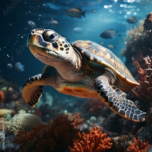a sea turtle swimming under the ocean