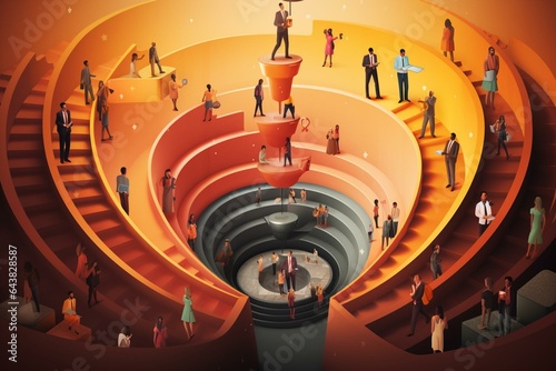 An illustration representing a consumer-targeting marketing funnel. Generative AI