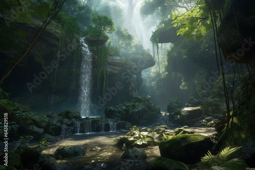 a magical rainforest with stunning waterfalls - a source of inspiration for video games. Generative AI