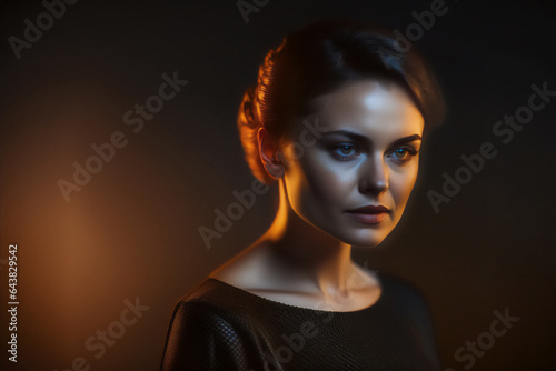 A beautiful serious woman facing the camera in a studio shoot. Generative AI_20.