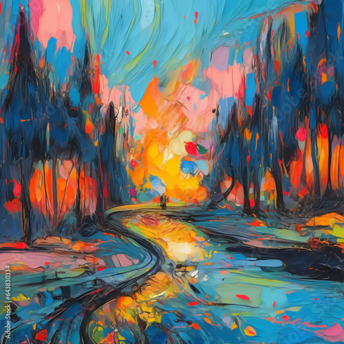 An expressionist painting using light brushstrokes, dripping paint and vibrant colors, reflecting inner emotions and turmoil, inspired by the works of Vincent van Gogh, Generative AI