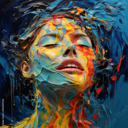 An expressionist painting using light brushstrokes, dripping paint and vibrant colors, reflecting inner emotions and turmoil, inspired by the works of Vincent van Gogh, Generative AI