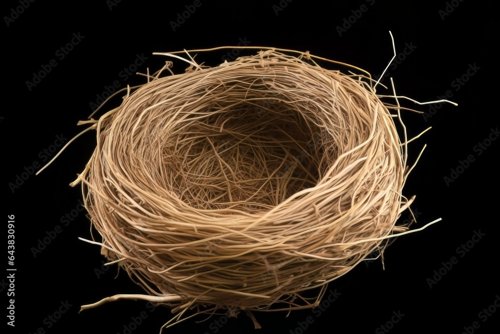 BIRD EMPTY NEST ON BLACK BACKGROUND. BIRD EMPTY NEST ON BLACK BACKGROUND.