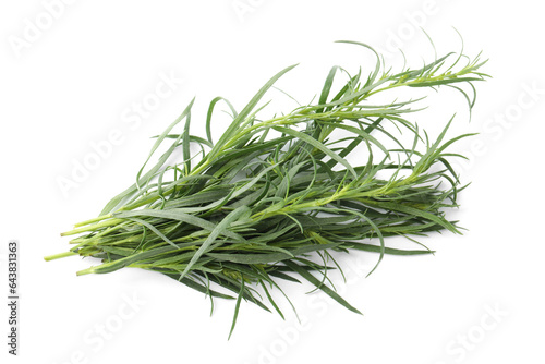 Bunch of fresh tarragon on white background, top view © New Africa