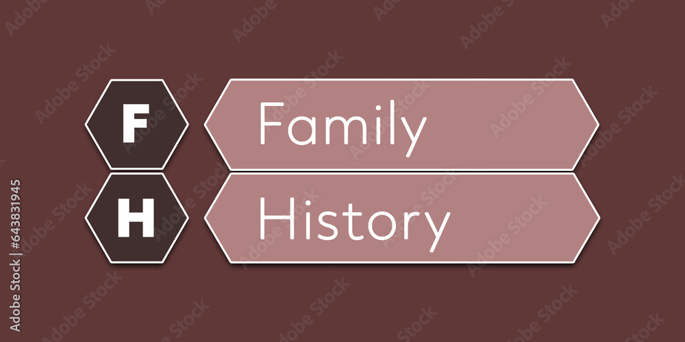 FH Family History. An Acronym Abbreviation of a common Medical term. Illustration isolated on red background FH Family History. An Acronym Abbreviation of a common Medical term. Illustration isolated on red background