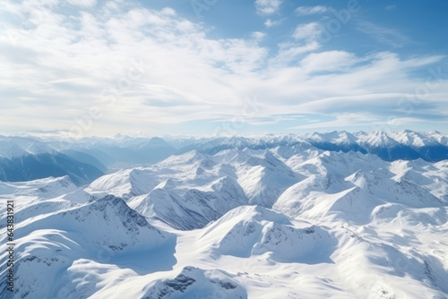 Glistening Alpine Majesty: Serene Winter Wonderland of Snow-Capped Peaks, Untouched Wilderness, and Breathtaking Sunlit Beauty