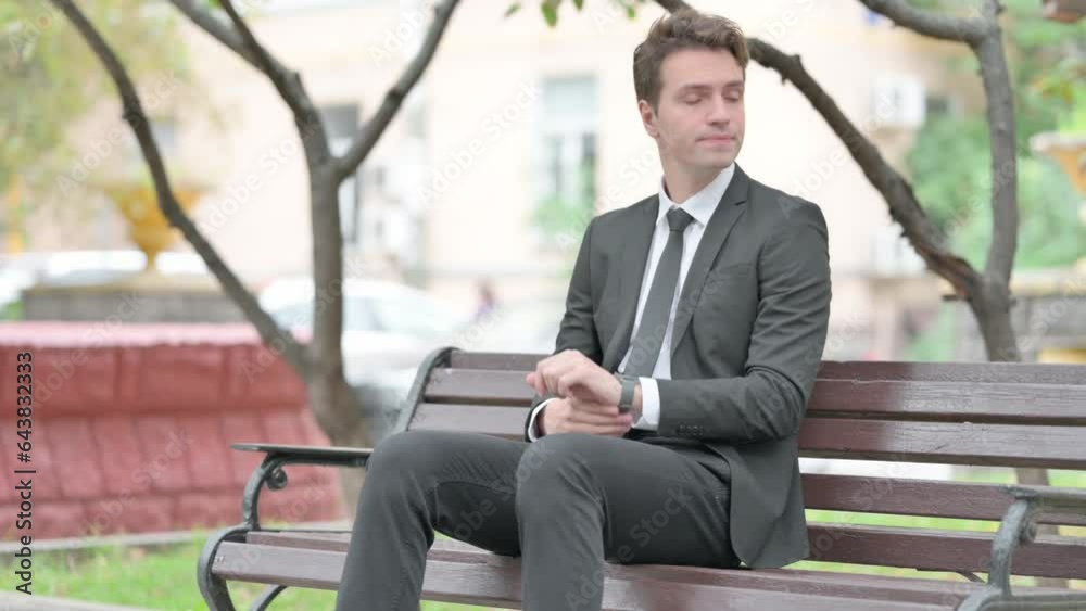 Waiting Businessman Checking Time on Watch Outdoor Waiting Businessman Checking Time on Watch Outdoor