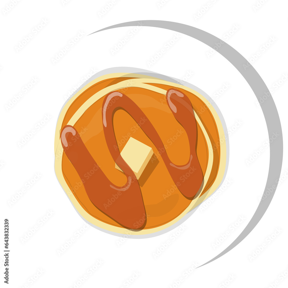 Pancakes Illustration with Butter and Honey Toping on a plate Pancakes Illustration with Butter and Honey Toping on a plate