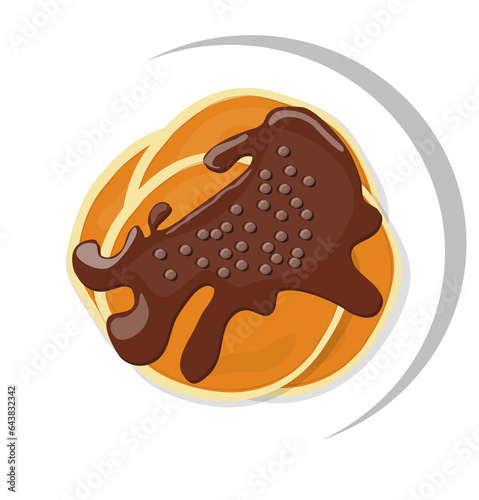 Pancakes  Illustration with Chocolate Toping on a plate