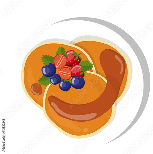 Pancakes  Illustration with Berries Toping on a plate