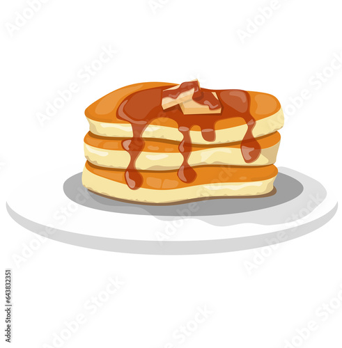 Pancakes  Illustration with Butter and Honey Toping on a plate