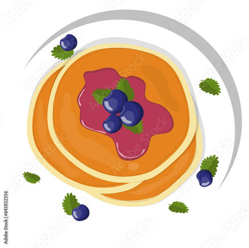 Pancakes  Illustration with Blueberry Toping on a plate