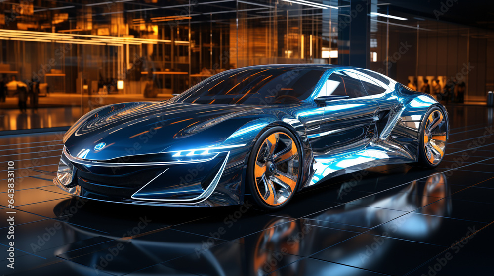 drawing of a concept car, drawn in a 3D hologram