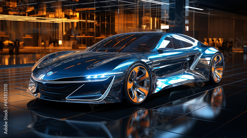 drawing of a concept car  drawn in a 3D hologram