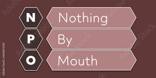 NPO Nothing By Mouth. An Acronym Abbreviation of a common Medical term. Illustration isolated on red background photo