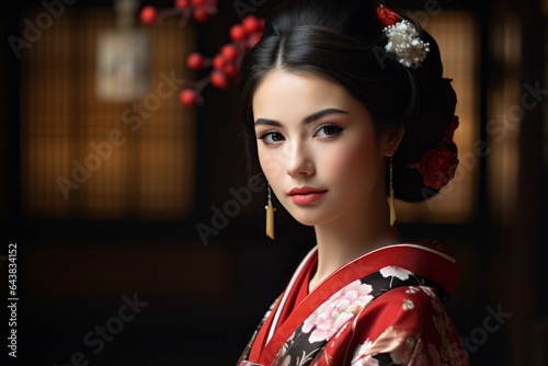 Portrait of fictional Japanese geisha. created with Generative AI technology