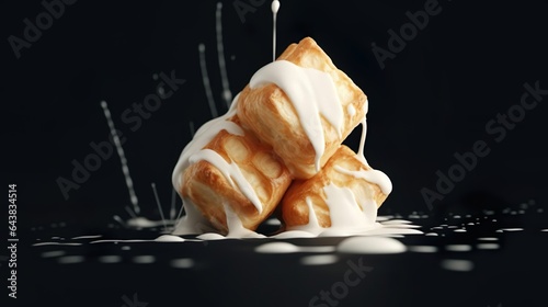 Croissant in the shape of a cube is poured