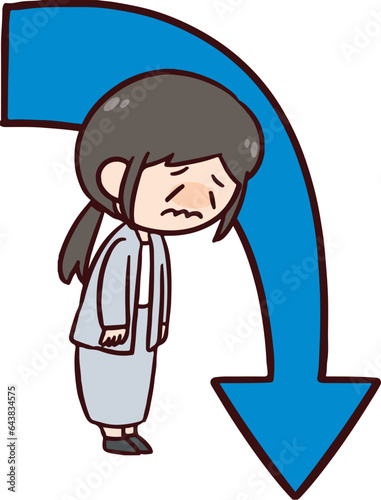 成績が下がって落ち込む女性
