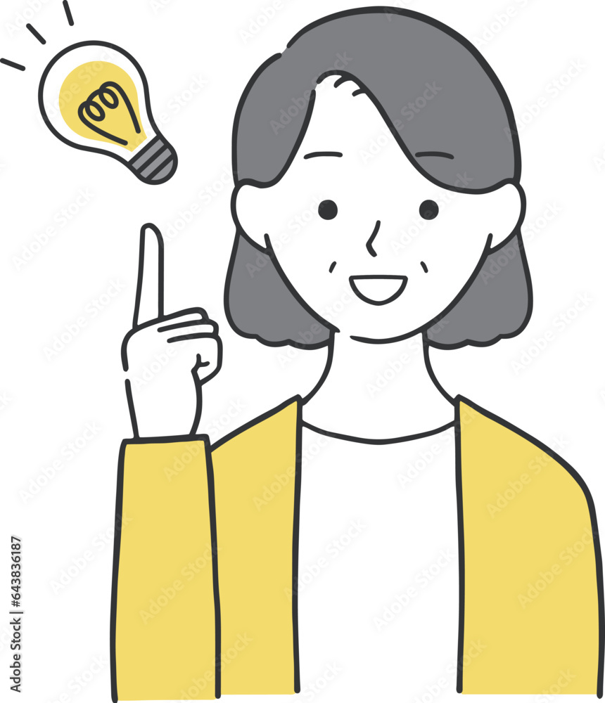 解決策をひらめいたおばあさんのイラスト