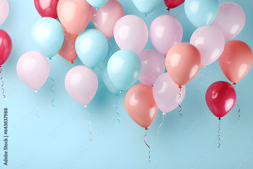 Various colored balloons On a bright pastel colored background