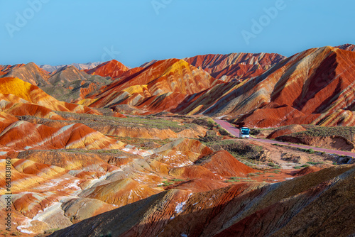 The Zhangye Danxia National Park located in the Gansu province in China photo