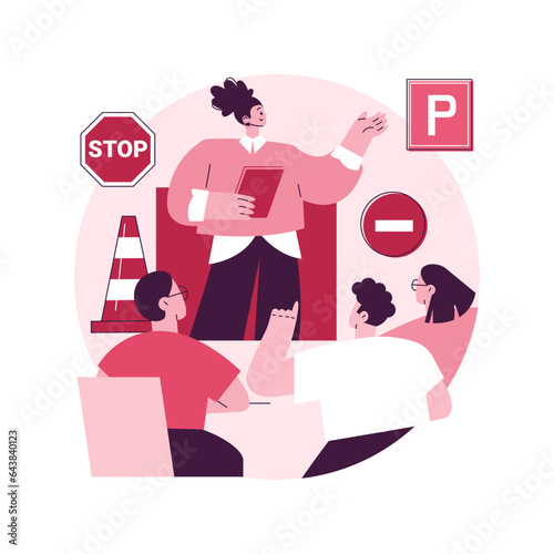 Driving lessons abstract concept vector illustration. Driving school, beginner class, refresher lesson, intensive course, exam preparation, advanced level, certified instructor abstract metaphor.