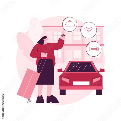 Motel service abstract concept vector illustration. Highway motel, bed and breakfast service, rooms for rent, place to stay, walk-in hotel, driver inn, short-term accommodation abstract metaphor.