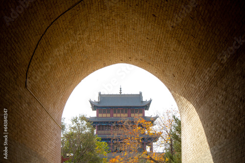Detail of a tower of Jiayuguan fort near Jiayuguan in the Gansu, China photo