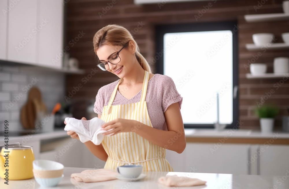 Generative AI : young housewife woman baking cookies at home in the kitchen Generative AI : young housewife woman baking cookies at home in the kitchen