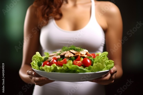 Generative AI : healthy nutrition and pregnancy pregnant womans belly and vegetable salad