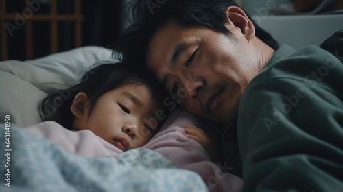 Generative AI   morning awakening father wakes his daughter in bed in morning