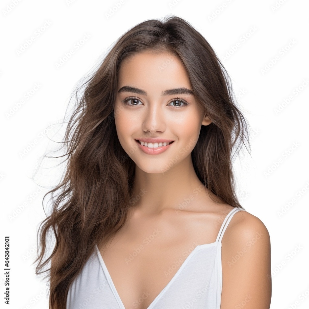 Generative AI : face beautiful healthy girl isolated on white background Generative AI : face beautiful healthy girl isolated on white background