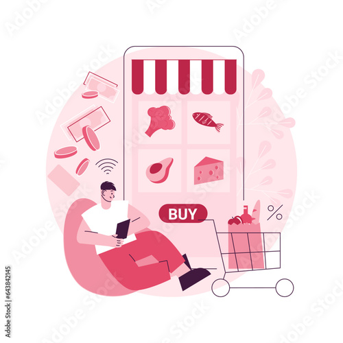 Digital supermarket abstract concept vector illustration. Digital purchase, information technology, online payment, grocery store, mobile retail application, shopping discount abstract metaphor.