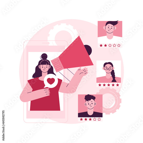 Brand advocate abstract concept vector illustration. Brand attorney, digital marketing, internet, trademark advocacy strategy, positive image creation, social media comments abstract metaphor.
