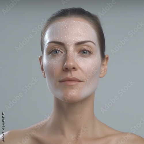 Generative AI : concept of cosmetic effects treatment and skin care face of young woman with dry skin