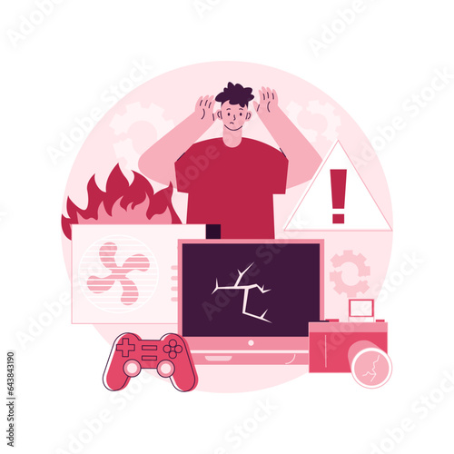 Defective product abstract concept vector illustration. Manufacturing or design defect, broken equipment, computer upgrade, seller warranty, lawsuit risk, company responsibility abstract metaphor.