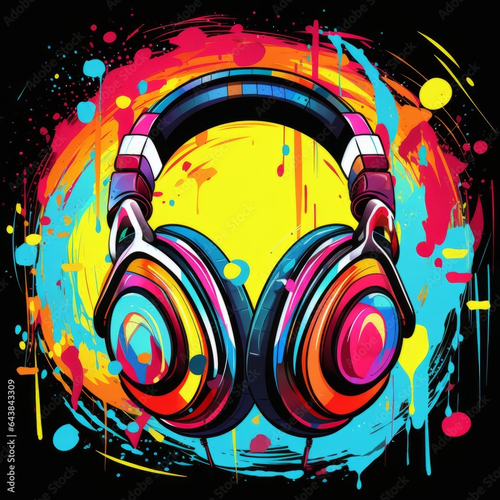 Obraz premium vibrant headphones on a stylish colorful pop art background, Generative AI