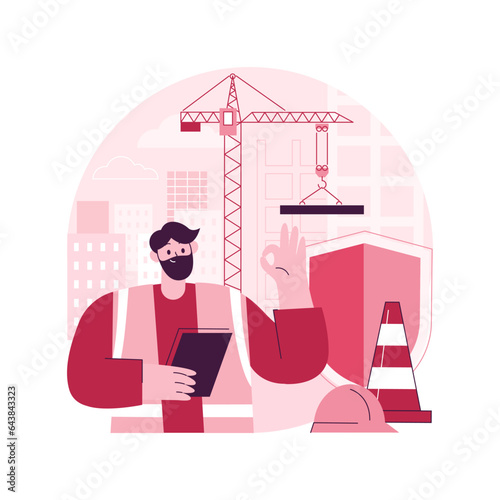 Building safety abstract concept vector illustration. Construction site, building equipment, personal safety, contractor business, worker health, protection helmet, engineering abstract metaphor.