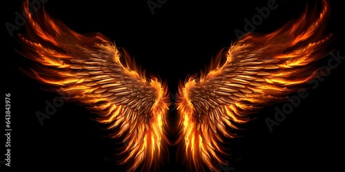 Flame wings on black background, generative ai. © inspiretta