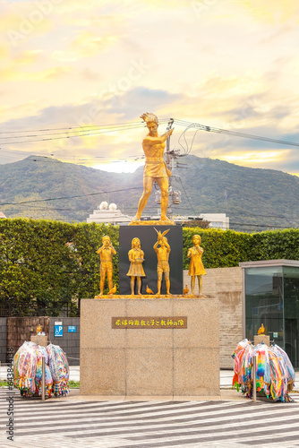 Nagasaki, Japan - Nov 29 2022: The Statue in Memory of School Children and Teachers at Nagasaki Atomic Bomb Museum, dedicated to children and teachers died the Nagasaki atomic bombing.