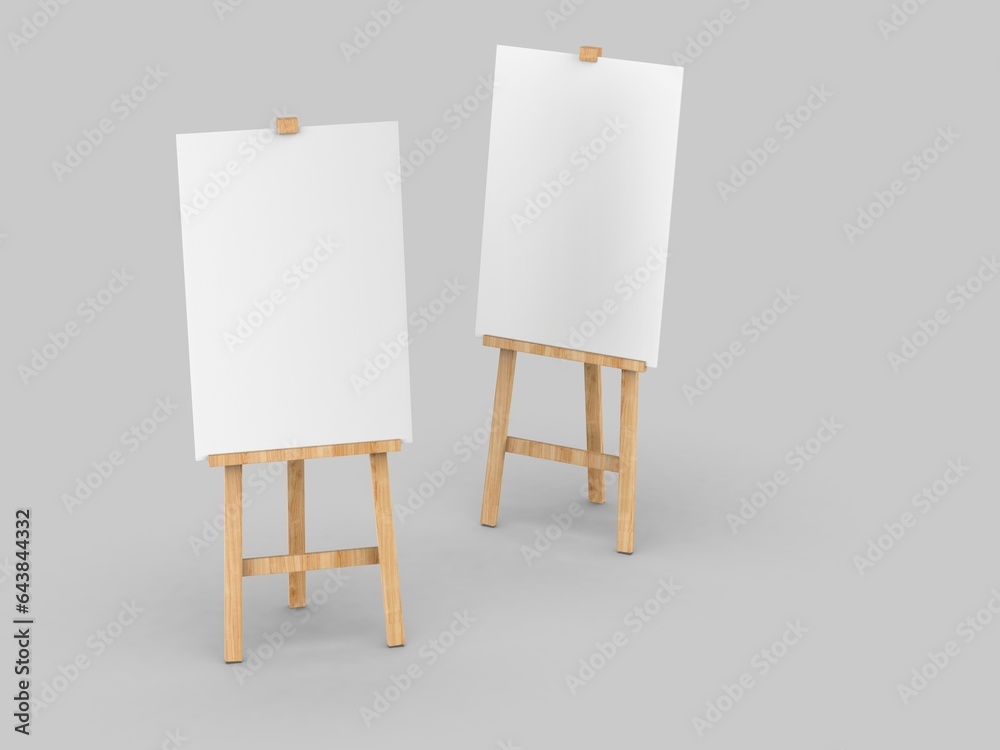 Outdoor advertising ad picture display blank art board easel wooden stand or standee template mock up. 3d illustration. Outdoor advertising ad picture display blank art board easel wooden stand or standee template mock up. 3d illustration.