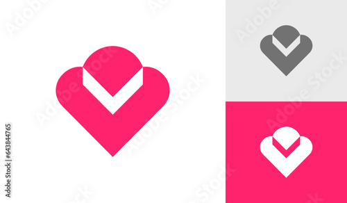 Heart icon with letter v logo design