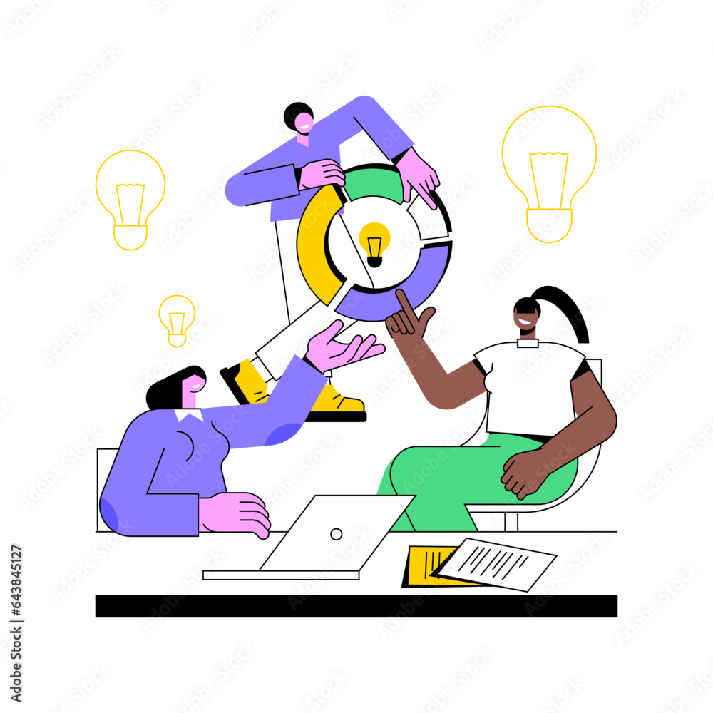 Business idea isolated cartoon vector illustrations. Young people talking about new business idea, entrepreneur strategy, startup vision, brainstorming session, teamwork meeting vector cartoon.