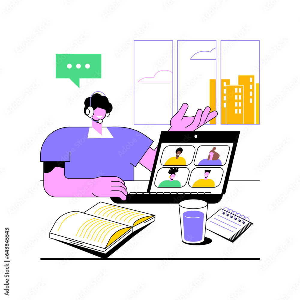 Online coaching isolated cartoon vector illustrations. Confident therapist conducting online consultancy using laptop, small business, professional personal coaching vector cartoon.