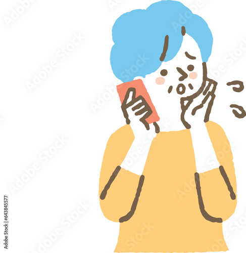携帯電話で何かを相談している高齢女性_色