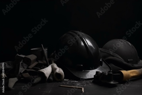 Black background with construction tools. Generative AI