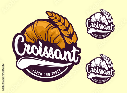 croissant bakehouse, Bakery shop vector design logo emblem sticker baking illustration 