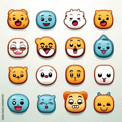 Set of animal faces, face emojis, stickers, emoticons,cartoon funny mascot characters face set